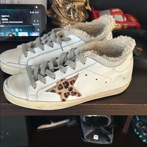 Golden Goose Cream Sneakers with Leopard Accent